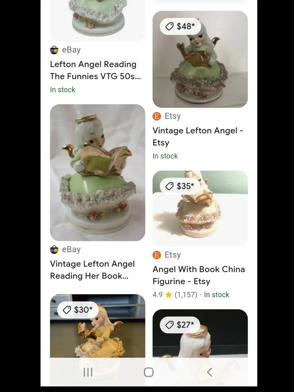 1950s Lefton Reading The Funnies  Angel Figurine Spaghetti Trim Vintage